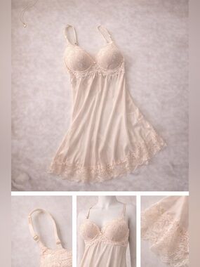 Envy Lace Trim Chemise in Soft Cream night gown